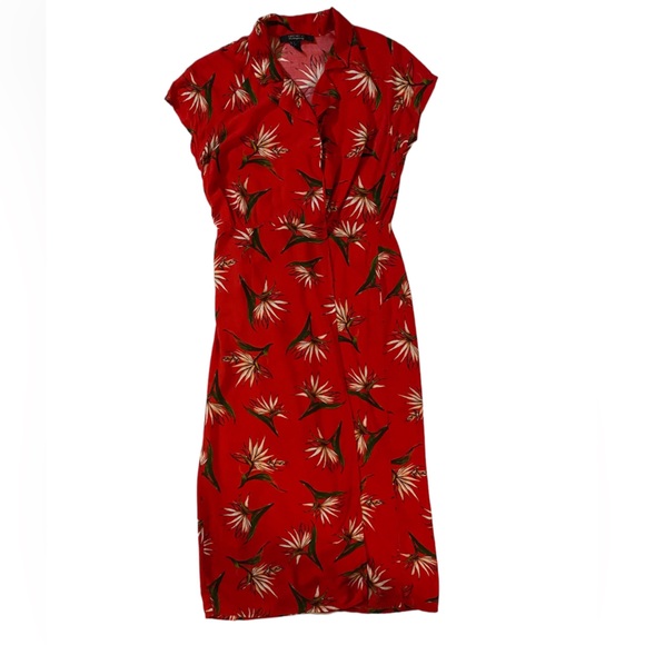 Forever 21 Dresses & Skirts - FOREVER 21 Red Hawaiian Print Tiki Rockabilly Summer Wrap Dress Size Small